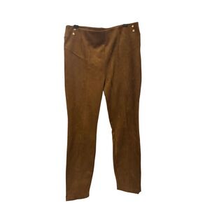 Marc New York Faux Suede Leggings Brown High Rise Gold Button Seam Detail Pants